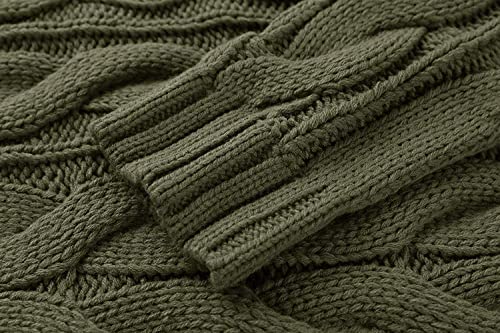 Karlywindow Mens Cable Knit Pullover Sweaters Turtleneck Loose Fit Long Sleeve Chunky Winter Pullovers Army Green #TOP5