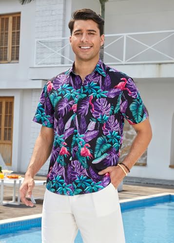 Image of Men's Hawaiian Shirts Short Sleeve Aloha Shirt for Men Casual Button Down Tropical Hawaii Floral Shirt Summer BeachParty