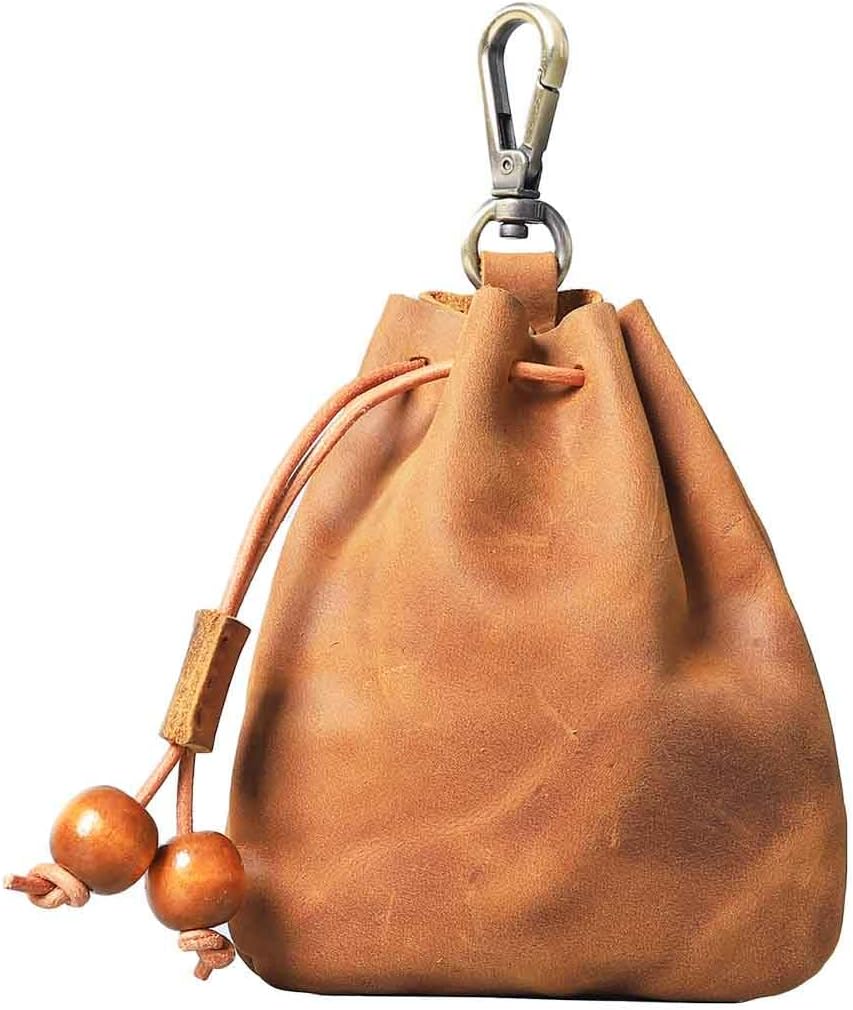 Leather Vintage Drawstring Coin Purse, Retro Nordic Portable Coin Purse Medieval Belt Pouch Mini Pouch Coin Organizer Drawstring Small Hanging Bag Key Bag for Men and Women (Brown)