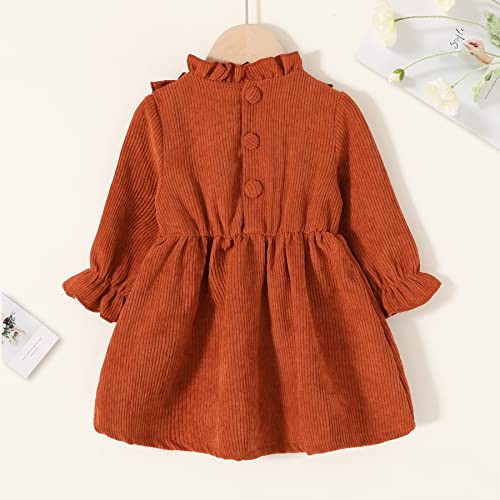 Happy Town Toddler Girl Clothes Fall Kids Long-Sleeve Ruffle Corduroy Dress With Crossbody Bag And Headband Outfit 1-6 Years(Brick Red, 5-6 Years) #TOP4