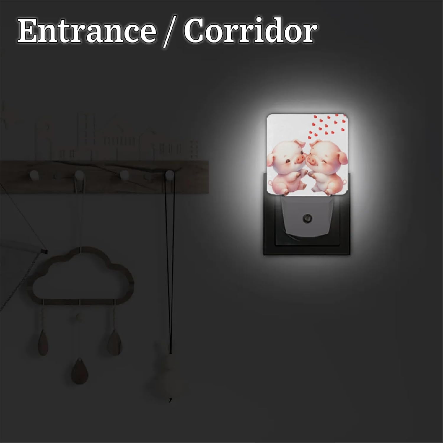 Pardick Cute Pink Pig Heart Plug in Night Light Set of 2 LED Nightlights Auto Dusk to Dawn Sensor Nightlight Lamp for Kids Boy Girls Room Bedroom Bathroom Kitchen Hallway Nursery Stairs Decor