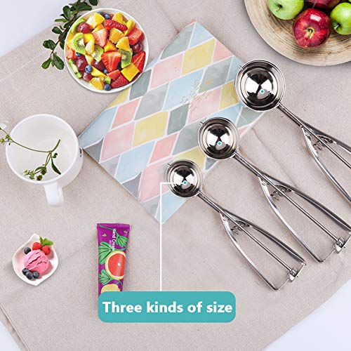 AriTan Cookie Scoop Set of 3, Stainless Steel Ice Cream Scoop Include Large-Medium-Small Size, Good Grips Squeeze Melon Disher - Thumbnail 2