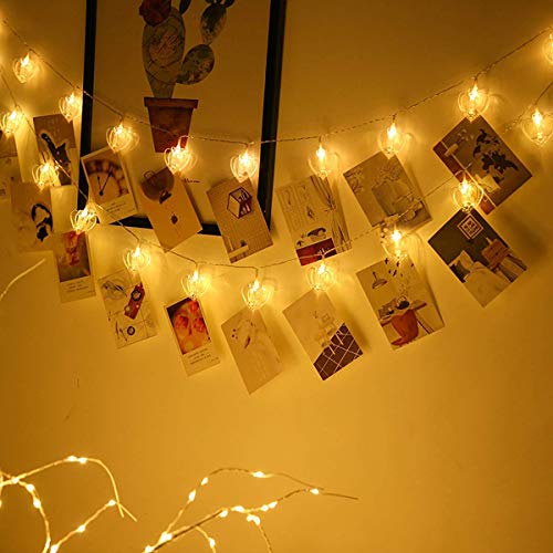 Image of Desidiya Heart Shape Photo Clip Lights 16 LED, 3 Meter Length, Decoration for Home, Patio, Lawn, Restaurants (Warm White)