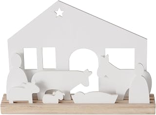 ReWu Nalos - Pesebre de Navidad (madera, 29,5 x 5 x 21,5 cm), color blanco