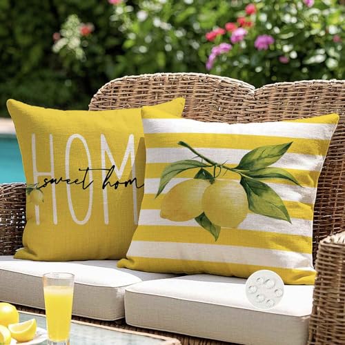 ViaElayu Housse de Coussin Exterieur Impermeable 40x40 Citron Jaune Décoratif Taie d'oreiller Decoration Moderne Housse Coussin Exterieur pour Salon de Jardin...