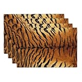 DOUYINSI Tiger Print Placemats Set of 4 Wildlife Tiger Skin Animals Brown Black Linen Place Mats Washable Table Mats 12x18 Inch for Kitchen Dining Decoration
