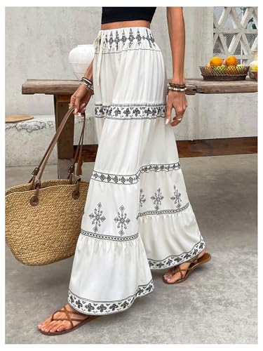 SOLY HUX Women's Boho Maxi Skirt Tie Front High Waisted A Line Ruffle Hem Flowy Long Summer Skirts3