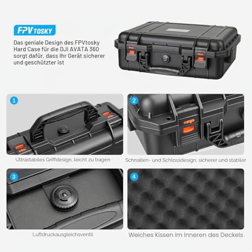 Fpvtosky Avata 360 Koffer, Wasserdichter Hartschalen Tasche für DJI Avata 360 Fly More Combo Zubehör für DJI Goggles N3,RC Motion 3,FPV 3/RC 2 Controller, 3 Akkus und Zweiwege-Ladestation [NUR Koffer]