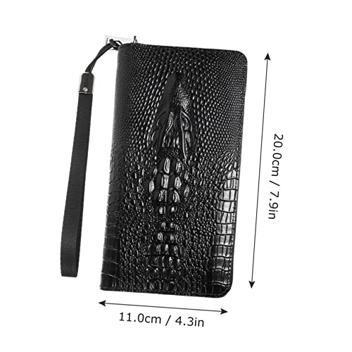 Large Capacity Alligator Pattern Long Wallet for Men with Zipper Closure Stylish Bifold Handbag for Phone Cards and Gadgets Secure Theft Resistant Design Male Relatives and Friends2
