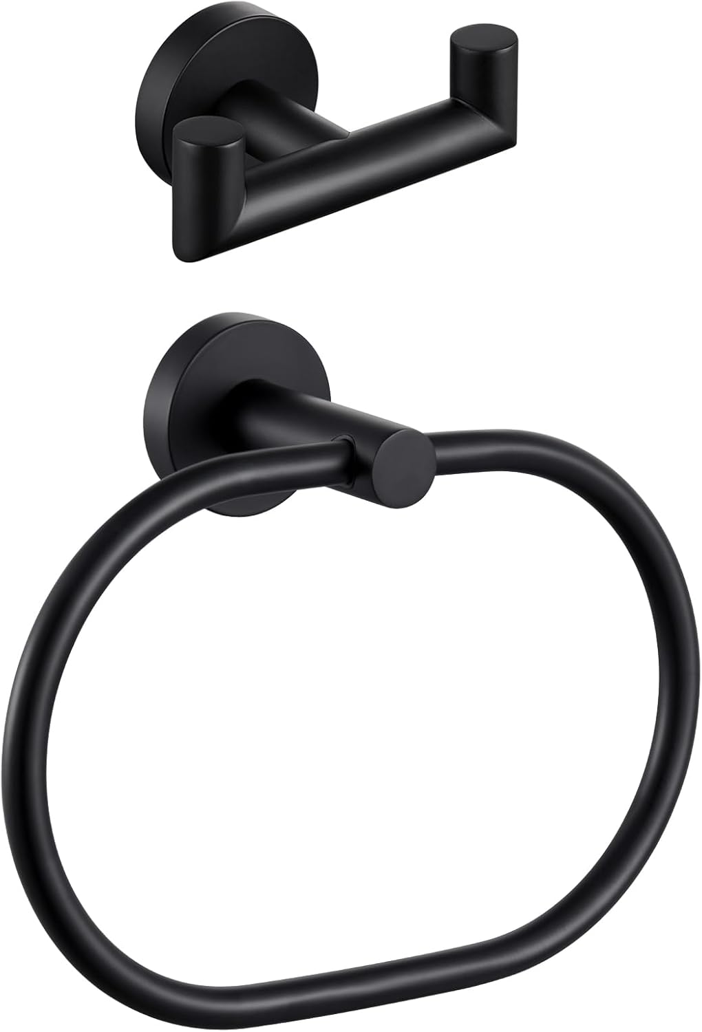 Angle Simple Round Double Towel Hook Bundle with Oval Towel Ring (Matte Black)