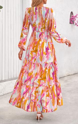 Image of PRETTYGARDEN Women's Fall Dresses 2026 Long Sleeve Flowy Casual Floral Maxi Dress Crew Neck Smocked Tiered Long Dress