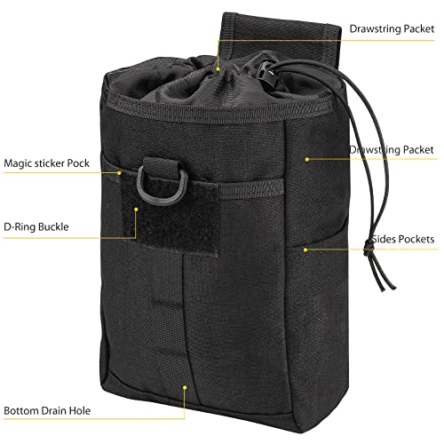 Molle Dump Pouch Drawstring Utility Drop Pouch Folding Belt Pouches Tactical Waist Bag For Men Hunting Foraging Joey Bag (Black) #TOP3