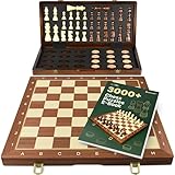 2 in 1 Magnetic Chess Set & Checkers Board Game for Adults and Kids - 15' Chess Tournament Chessboard with Magnetic Pieces - Free E-Book with Chess Puzzles