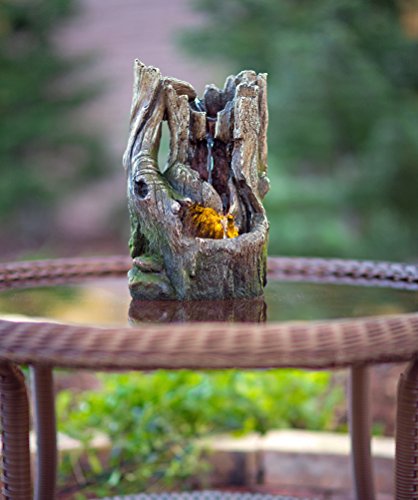 11" Cedar Cove Log Fountain W/Led Light: Small Indoor/Outdoor Water Feature For Tabletops, Gardens & Patios. Adjustable Pump #TOP2