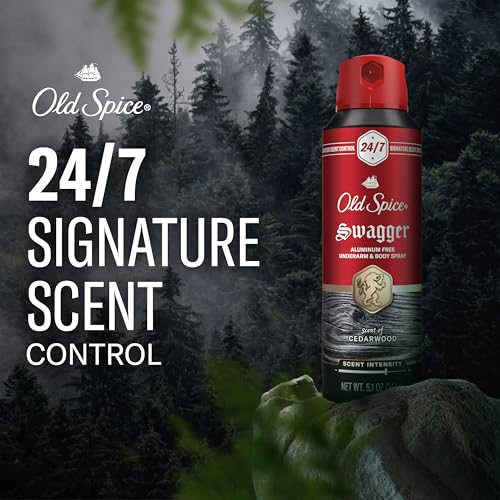 Old Spice Aluminum Free Body Spray for Men, 24/7 Signature Scent & Lasting Freshness, All-Day Odor Protection, Easy Application, Swagger with Cedarwood, Apple, & Fresh Herbs Scent, 5.1 oz (Pack of 3) - Image 4