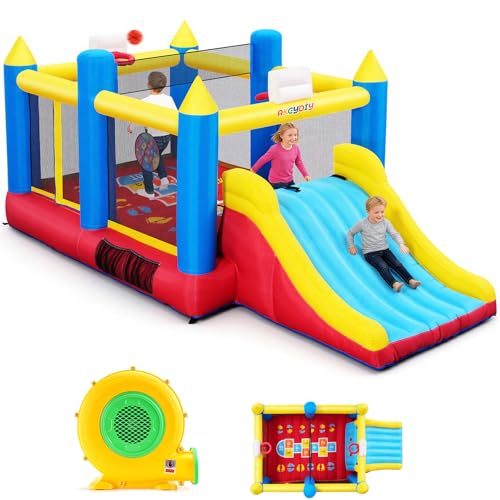 Grand château Gonflable pour Enfants de 3 à 12 Ans, Grand Toboggan et Grand Trampoline, château Gonflable avec Ventilateur, Maison Gonflable pour Enfants, pour garçons, extérieur/intérieur, Cadeau