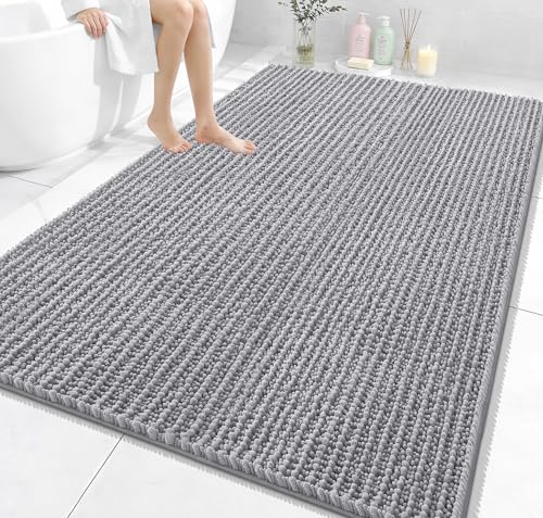 Image of OLANLY Bathroom Rug Mat 70x46, Thick Soft and Absorbent Chenille Bath Mat, Non-Slip Rubber Backing, Machine Washable Quick Dry Bath Rugs for Tub Shower Floor, Home Decor Accessories, Grey