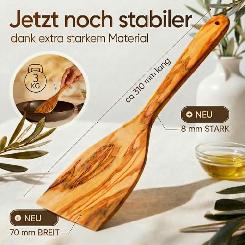 Foto von GOLDENBERG® Premium Pfannenwender - Made in Europe - feinstes Olivenholz aus Italien - robust, langlebig & antibakteriell - Holzschaber - Pfannenwender Holz