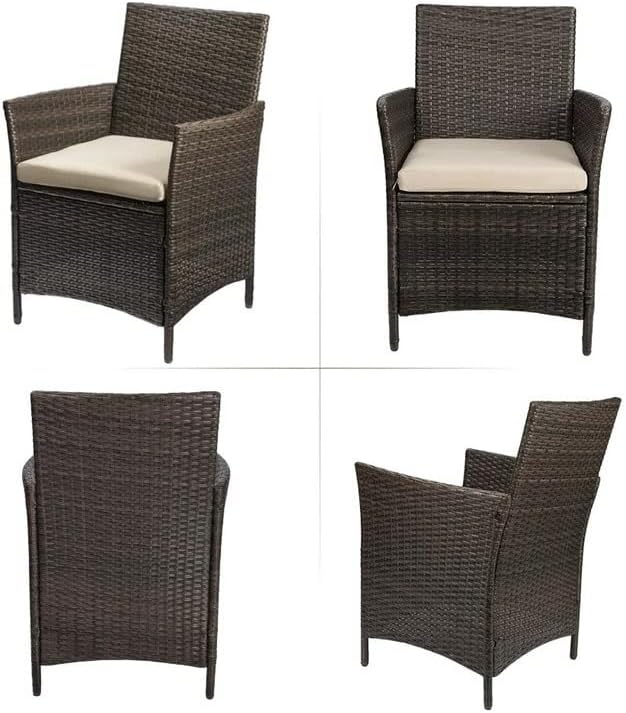 Miniatura 6 de JUMMICO Juego de 3 sillas de patio para exteriores, juego de 2 sillas de mimbre de ratán de polietileno con mesa para jardín, porche, césped,