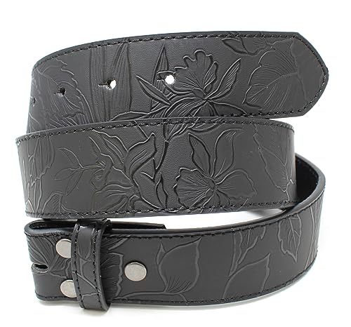 BC Belts Leather Belt Strap with Flower and Leaf Embossed Pattern 1.5" Wide with Snaps - Floral Vintage Style2