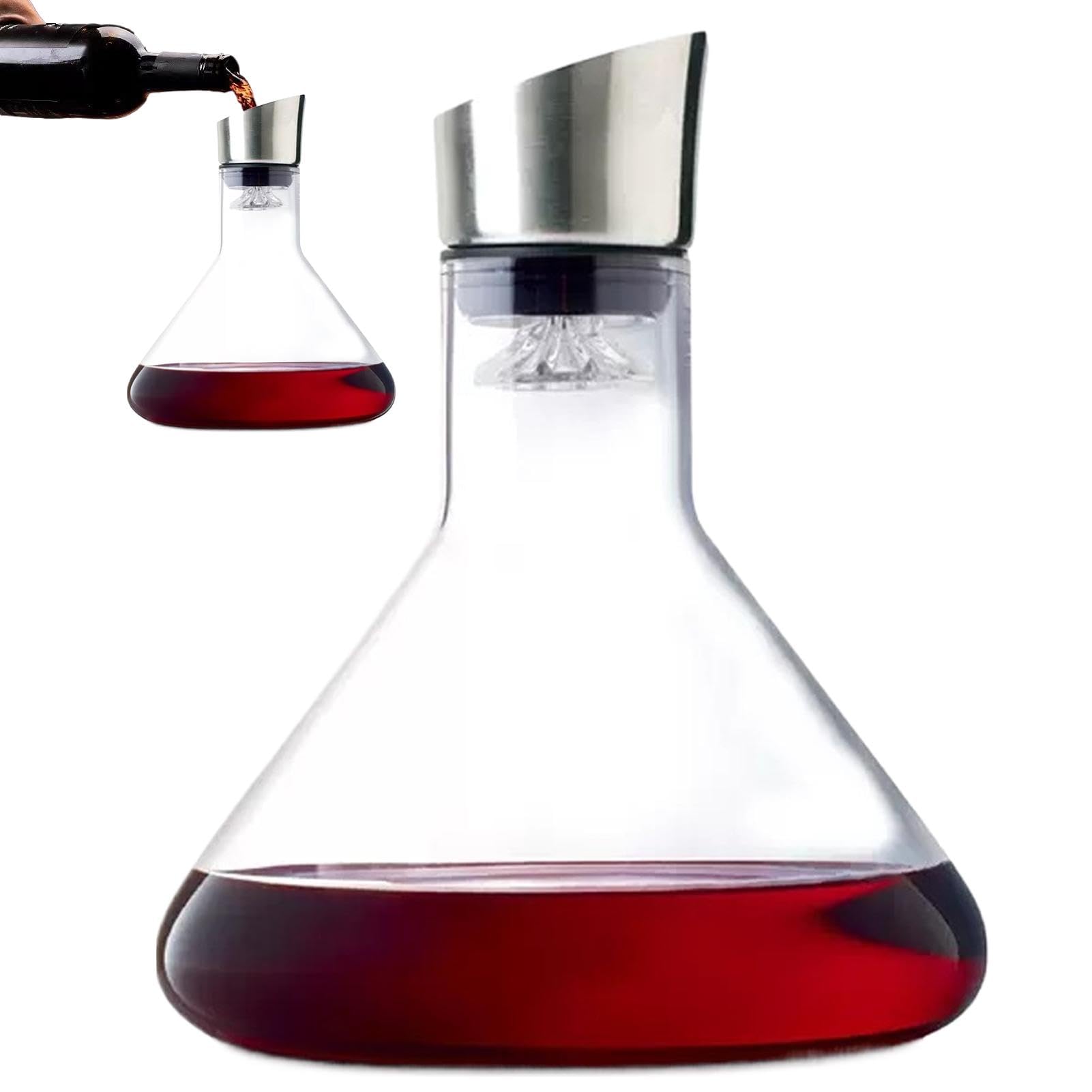 Dekanter do wina z dozownikiem, Aerator do butelek z winem, Aerator ręczny do wina, karafka z czerwonego szkła, karafka do wina 1500 ml kryształowa karafka do wina ręczny Aerator do dekantera wina,