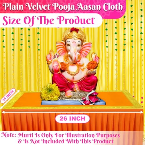 Image of Bhakti Lehar (14 x 26 Inch) Plain Orange Velvet Pooja Aasan for God Idol /Chowki Aasan Kapda Cloth for Temple Shelf Home Mandir, Ganesh Baithak and God Idol Sitting - Pack of 2