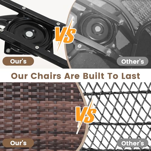 wildformers Luxury Outdoor Swivel Wicker Glider Patio Chairs with Table Set, Overstuffed Washable Cushions, Ideal for Porch, Balcony, Deck, Brown Rattan and Beige Cushion - Image 4