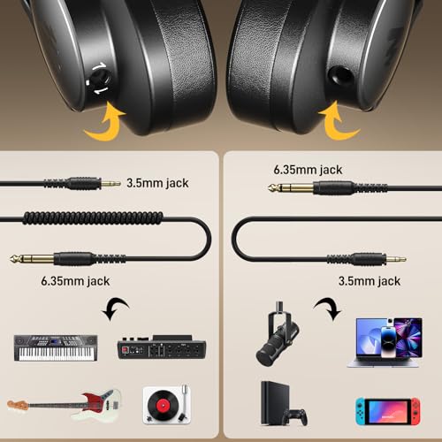 Image of MAONO Studio Monitor Mixing DJ Headphones, 50mm Driver Professional Over Ear Wired Headset with 3.5mm to 6.35mm Jack for Guitar AMP, Piano, Music Production, Keyboard, Recording, Podcast, MH700 Black