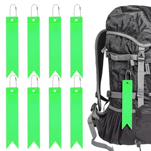 TIXIPEM Safety Reflector Pendants [8PCS] - Reflective Safety Keychain Gear with Chain Use for Backpack & Running & Cycling - [Grass Green-5.9IN/15CM] Double-Sided Reflective Tags
