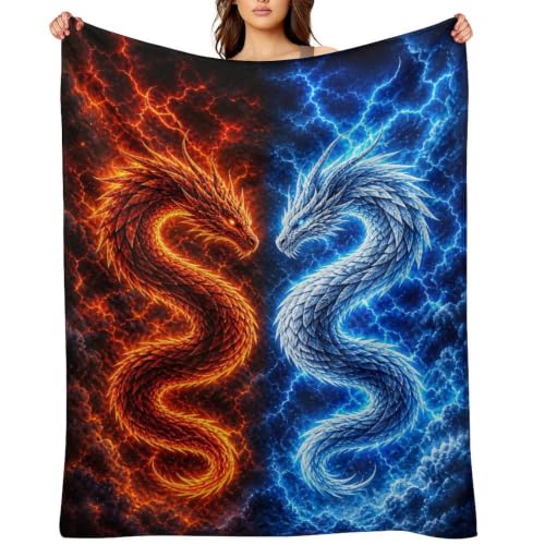 Dragon Red Blue Coils Soft Throw Blanket for Couch Bed and Travel