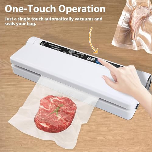 Image of Food Saver Vacuum Sealer Machine - 75KPA Powerful Vacuum Sealer for Food with 20 Bags, Compact Food Vacuum Sealer Machine w /Digital Timer, Easy to Use for Home Kitchen