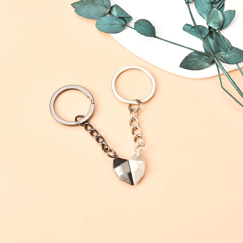Image of Matching Keychain for Couples Magnetic Key Chain Gifts for Couple Anniversary Birthday Gifts for Couples Best Friend Keychain for 2 Magnet Half Heart Keychain for Couple Friends（Black and White),,