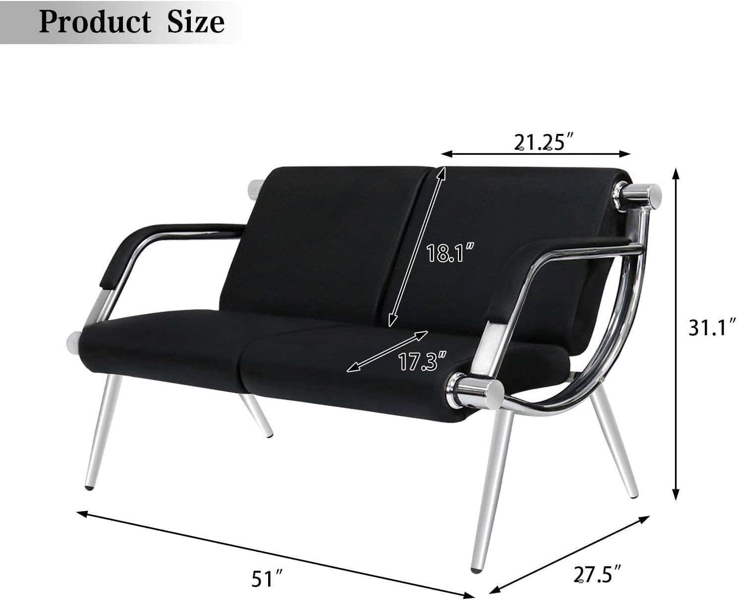 Kinfant Waiting Room Chair- Office Reception Furniture with Armrest and PU Leather Cushion, Office Guest Chair for Waiting Room Airport Hospital Bank Lobby, Black (6 Seat)