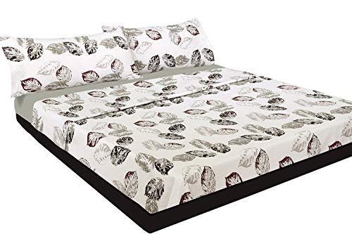 Montse Interiors Juego de sábanas Hojas Algodón 100% (FULLES, para Cama de 90x190/200)
