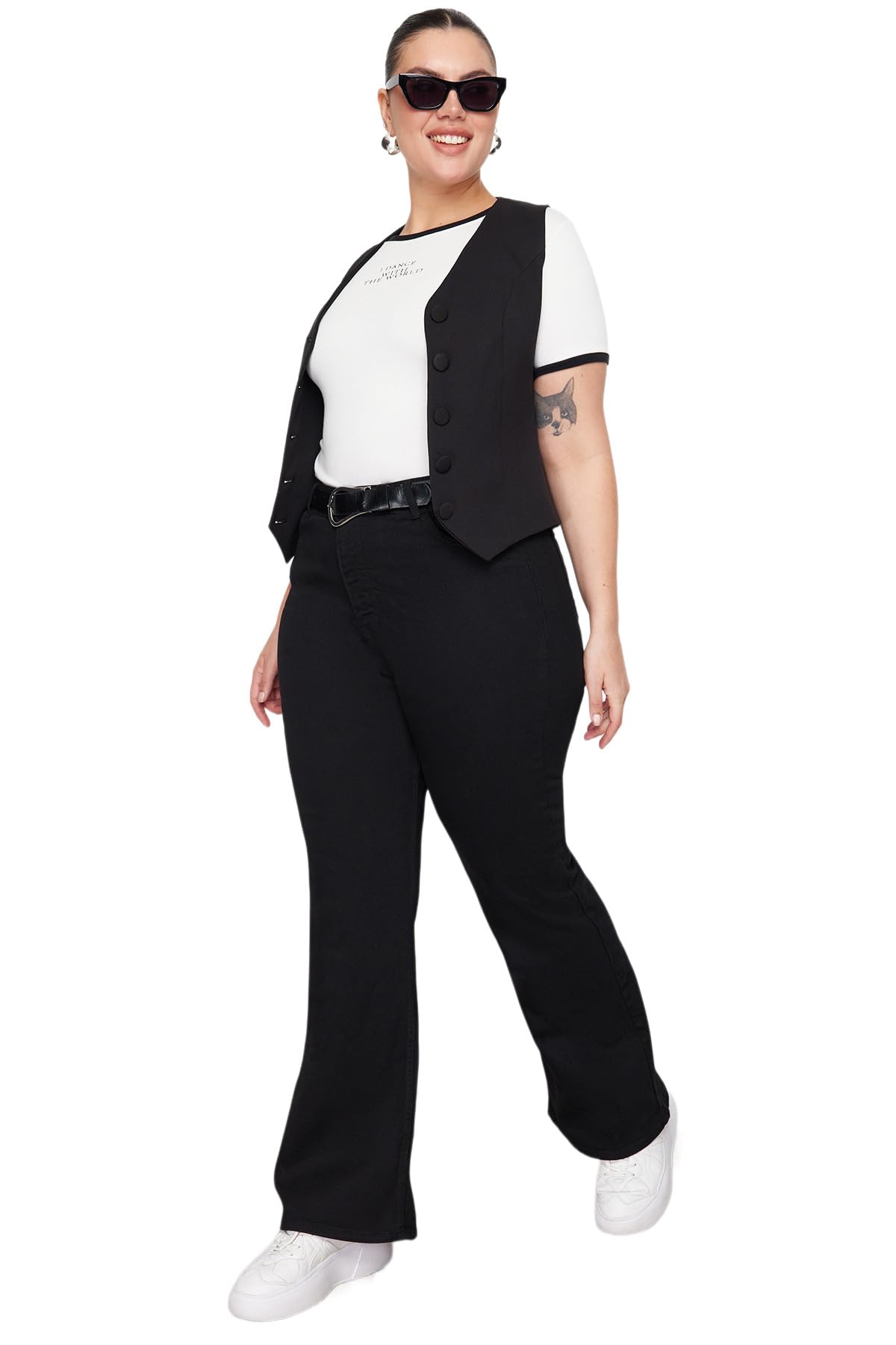 Trendyol Women Plus Size High Waist Flare Leg Plus Size Jeans