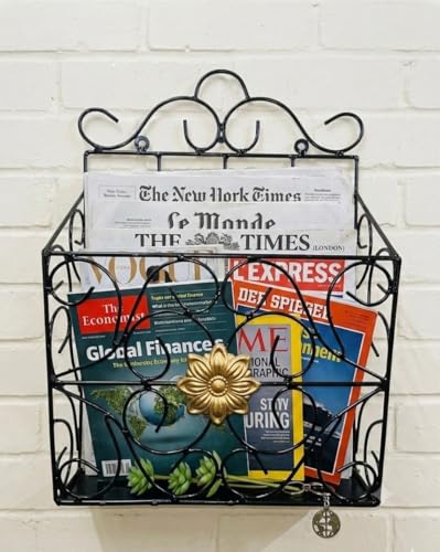 Image of Wall Mounted Hanging File & Magazine Holder - Metal Organizer for Newspapers, Documents & Office Storage | Decorative Rack for Home & Workspace 39x26x10 cm.