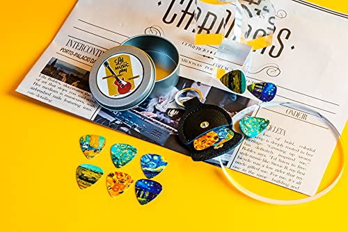 Guitar Picks - Cheliz 12 Medium Gauge Celluloid Guitar Picks In A Box W/Picks Holder. Unique Guitar Gift For Bass, Electric & Acoustic Guitars (Van Gogh) #TOP6
