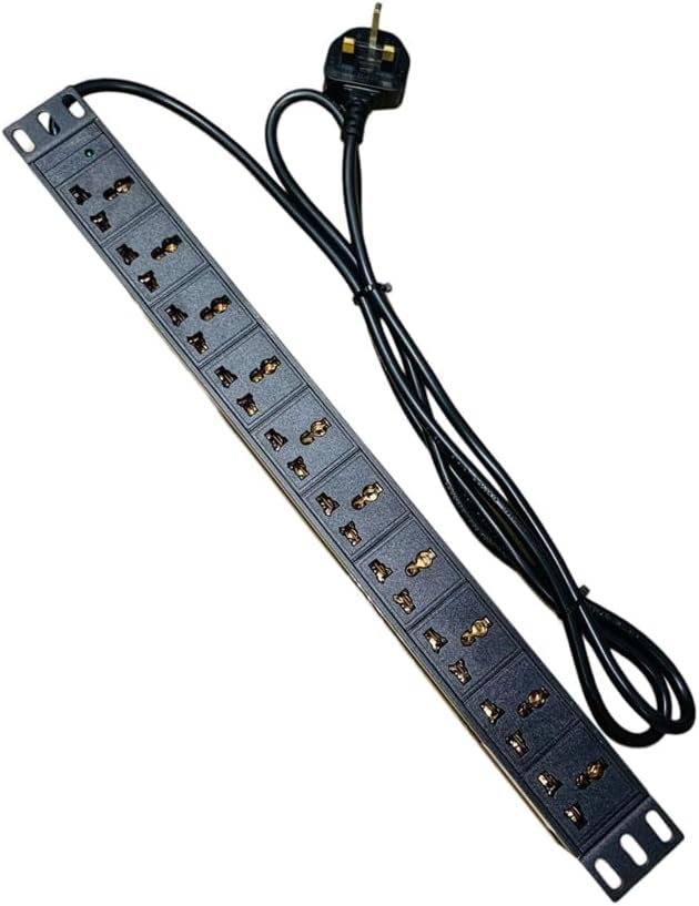 XForm PDU 10 WAY - 1U rack-mounted 10-unit 13A Multi Plug PDU Power Strip Network Cabinet Rack Socket Black Color Standard Outlet Switch Supply Power Distribution aluminum (10-Outlet)