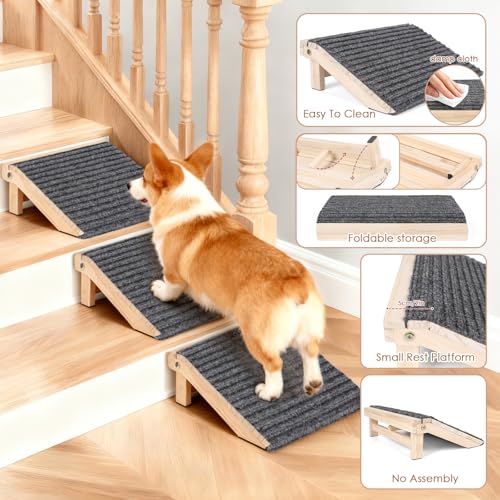 3 Pack Dog Ramp for Stairs, Anti-Slip Pet Step for Small Dogs with Soft Carpet Surface, Folding Portable Indoor/Outdoor Pet Steps for Stairs, Dog Stairs for Senior/Arthritis Dogs (Pet Firendly) - Thumbnail 2