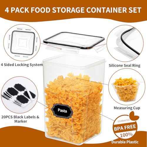 HKJ Chef 4 Pack Extra Large Airtight Food Storage Containers with Lids (6.5L / 220 oz), BPA Free Plastic Kitchen and Pantry Organization Contianers for Cereal Flour and Sugar Storage, Labels & Marker by HKJ Chef - Image 2
