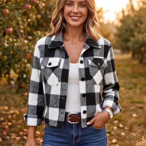 Elneeya Cropped Jacket Women Plaid Fashion Button Up Collared Fall Coats - image 3