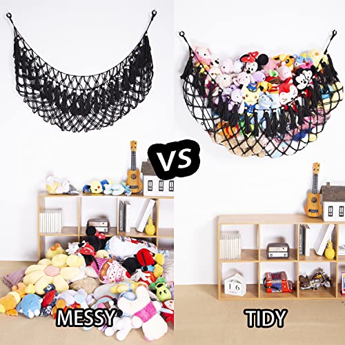 YKBU Large Stuffed Animal Net or Hammock Macrame Toy Display Plush Toy Holder Wall Hanging Net for Stuffed Animal Storage_Black by YKBU - Used condition - Image 3