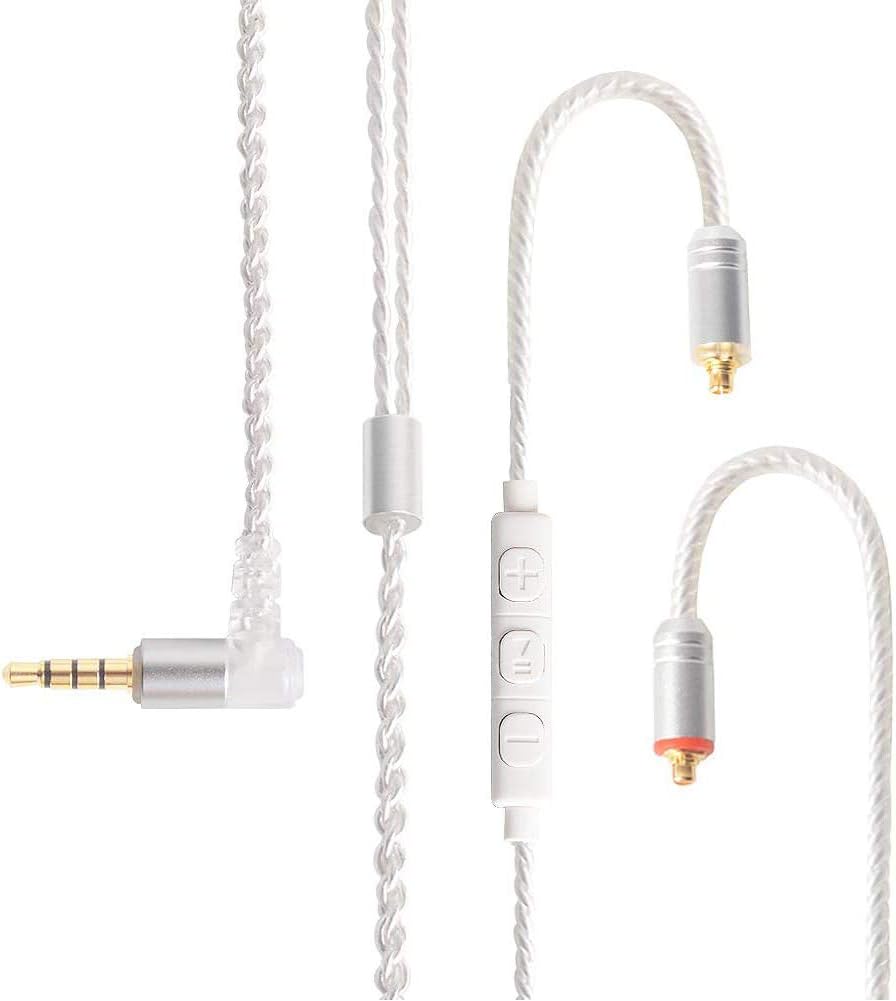 Hellodigi Upgrade Earphone Cable,4Core 5N Sliver Plated Copper Replacement Upgrade Wired,Detachable MMCX Cable for Shure SE215 SE315 SE425 SE535 UE900 Headphones(White with Mic)