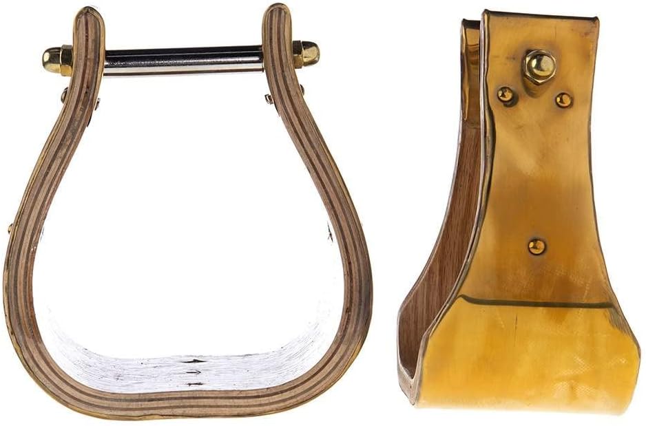 HILASON 4in Brass Bound Wood Bell Stirrups 4IN
