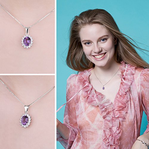 Jewelrypalace 1.8Ct Gemstones Birthstone Natural Amethyst 925 Sterling Silver Halo Pendant Necklace For Women Princess Diana William Kate Middleton Necklace Chain Box 18 Inches #TOP3