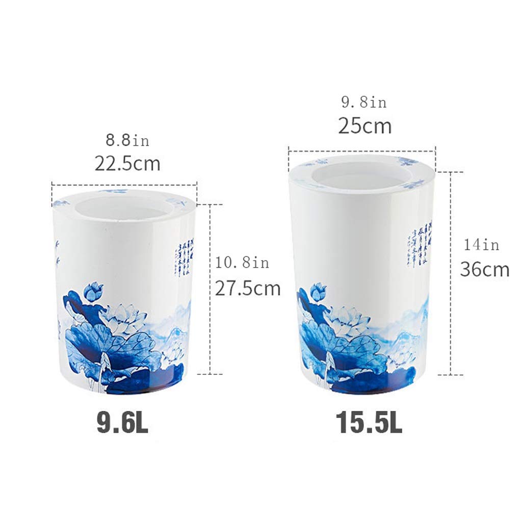 Cubo de Basura La basura de plástico puede sin cubierta con la presión del anillo for el hogar de la sala Salón de té basura grande de Nuevo Chino Can Bote de Basura Baño ( Color : A , Tamaño : 9.6L )