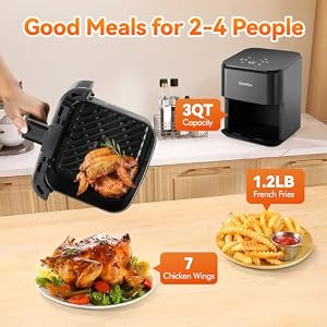 3 Qt Compact Air Fryer with Non-Stick Basket and Rack, User Friendly Simple Touchscreen, Cook in Simple Steps, Low-Oil Cooking Small Air Fryer, Space Saving Cooker 3 Qt Compact Air Fryer with Non Stick Basket and Rack User Friendly Simple Touchscreen Cook in Simple Steps Low Oil Cooking Small Air Fryer Space Saving Cooker