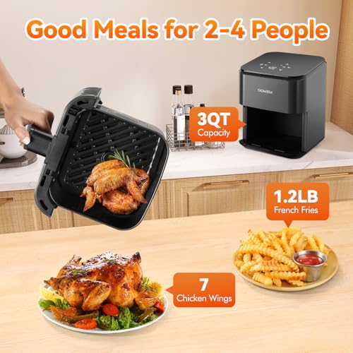 DOMEM 3 Qt Compact Air Fryer with Non-Stick Basket and Rack, User Friendly Simple Touchscreen, Cook in Simple Steps, Low-Oil Cooking Small Air Fryer, Space Saving Cooker by DOMEM - Image 4