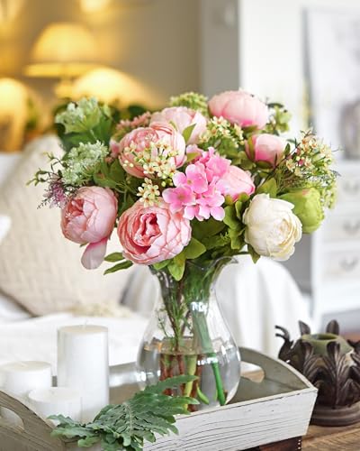 Image of FiveSeasonStuff Vintage Artificial Peonies Silk Peony Flowers and Hydrangeas for Wedding Bridal Home Decor - Beautiful Floral Centerpiece Arrangement Decoration with 2 Bouquets (Charm Pink)