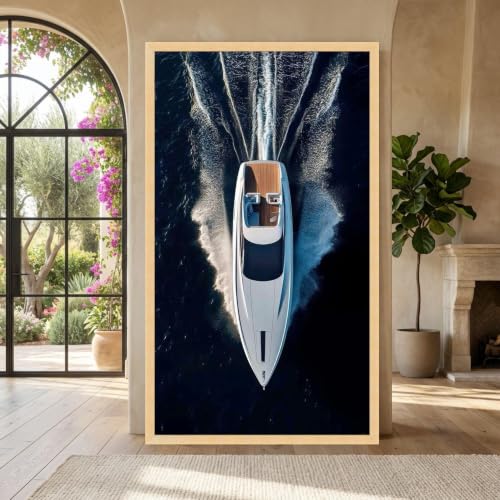 Tableau yacht de luxe sur toile marine imprimée déco 60x105 cm